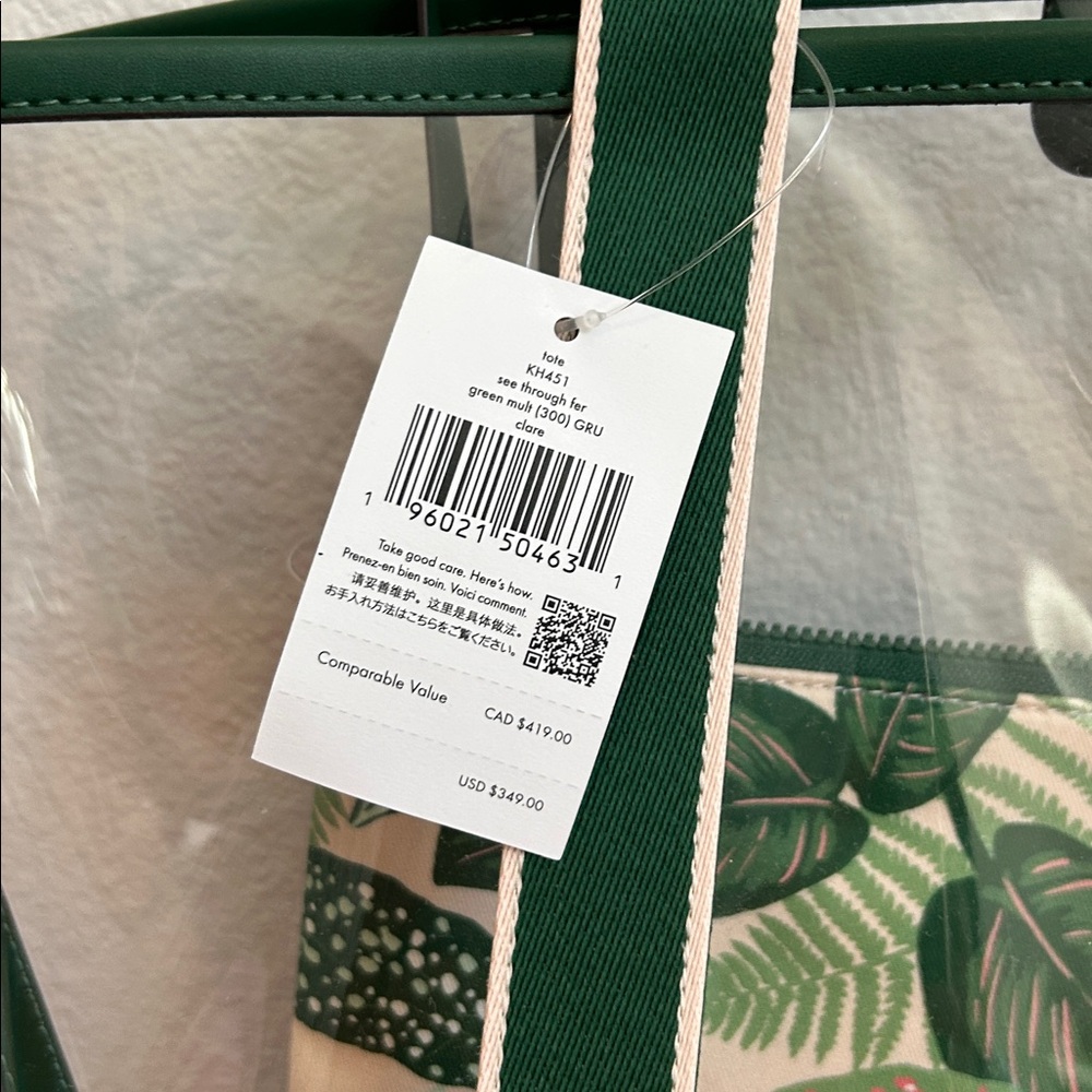 Kate Spade Transparent Tote with Green Trim and Small bag NWT - Picture 3 of 9